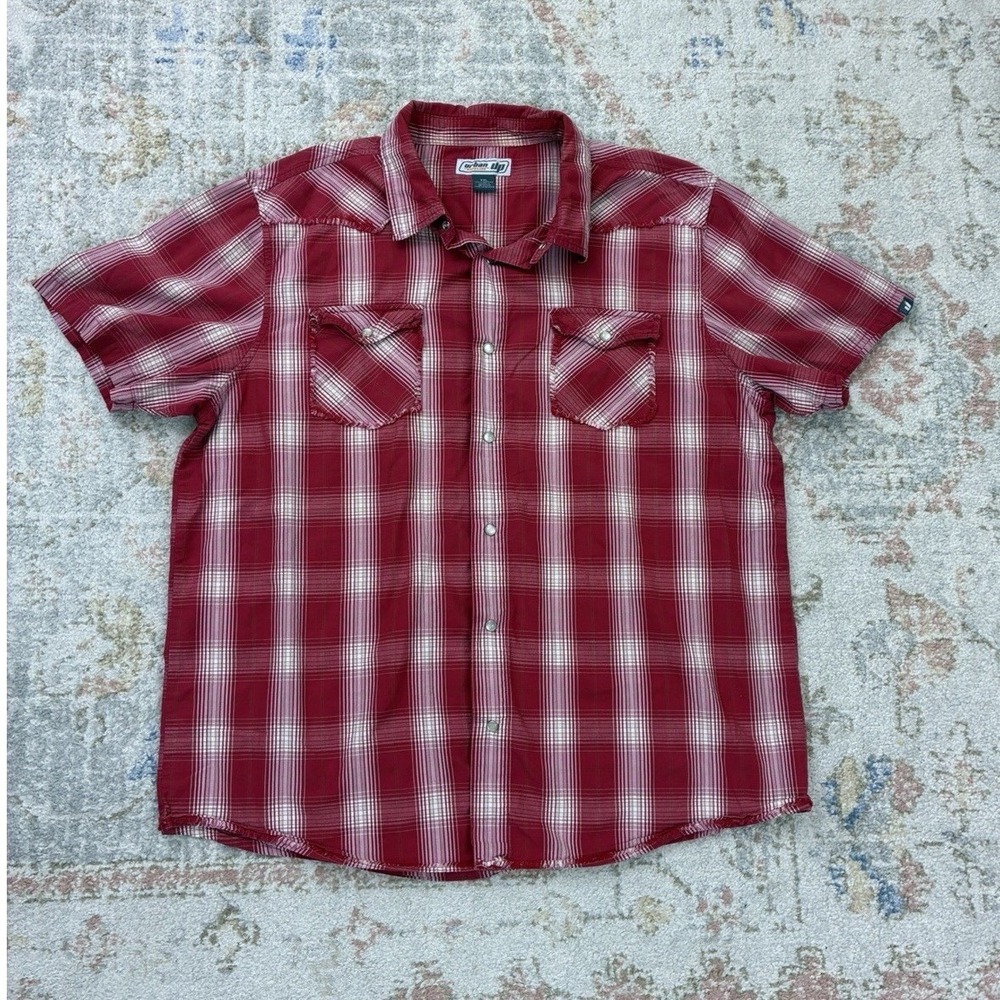 Urban Pipeline Red Plaid Western Pearl Snap Shirt XXL Indie Grunge Cabincore
